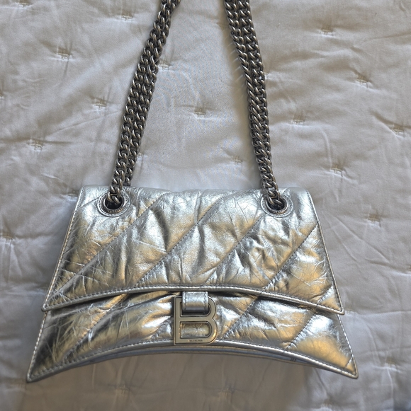 Balenciaga Handbags - Balenciaga Silver Quilted Chain Shoulder Bag